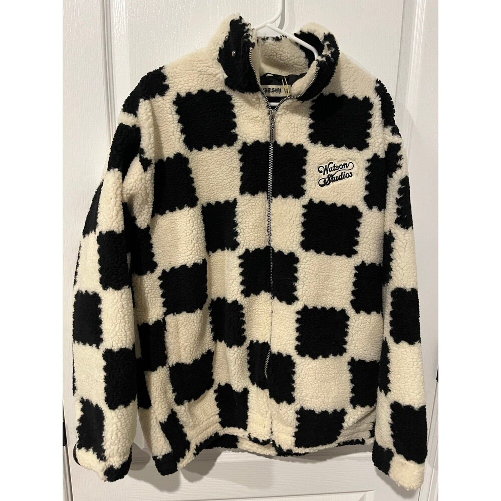 Watson Studios Sherpa Jacket Black & Cream Checkerboard Size L NWT Retail $300